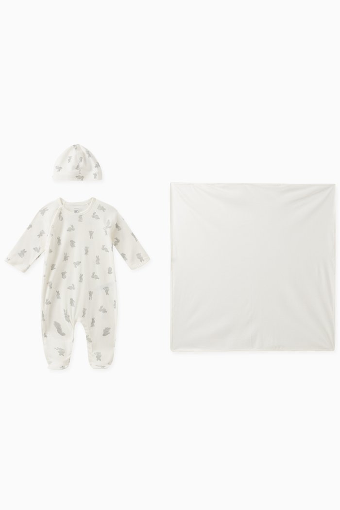 Bunny-print Sleepsuit Set in Cotton, Multicolour