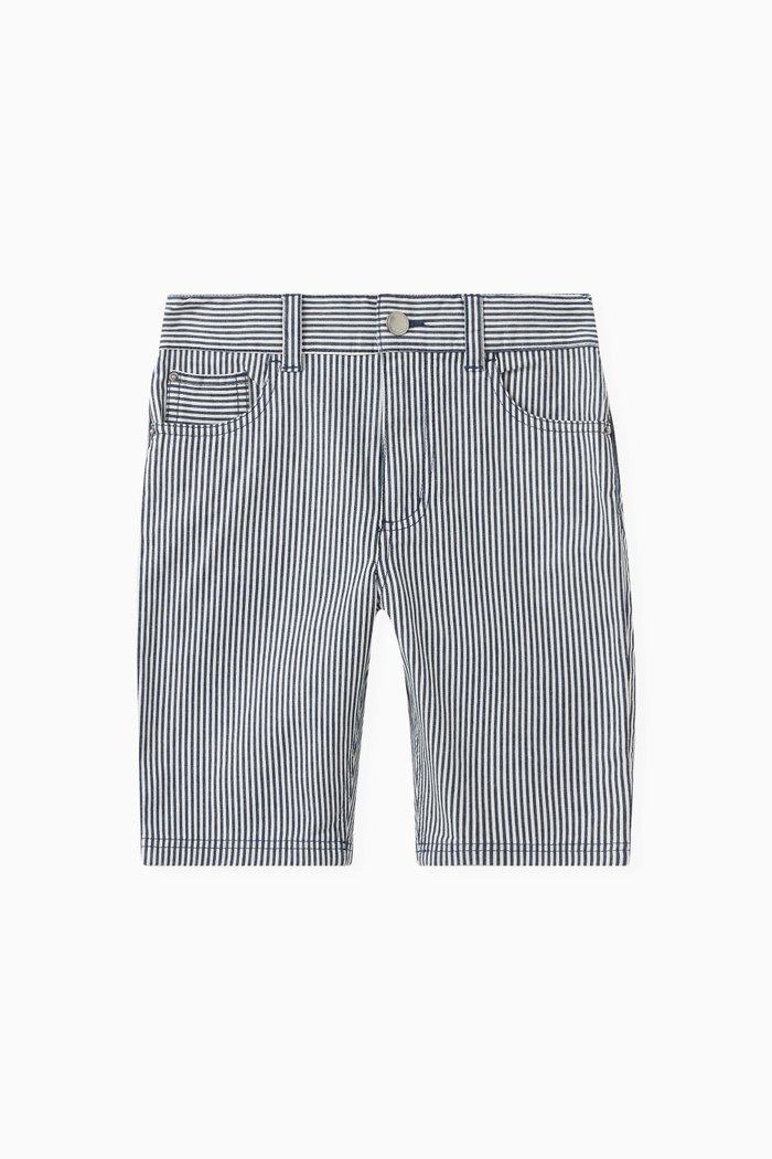 

Striped Bermuda Shorts in Cotton, Blue