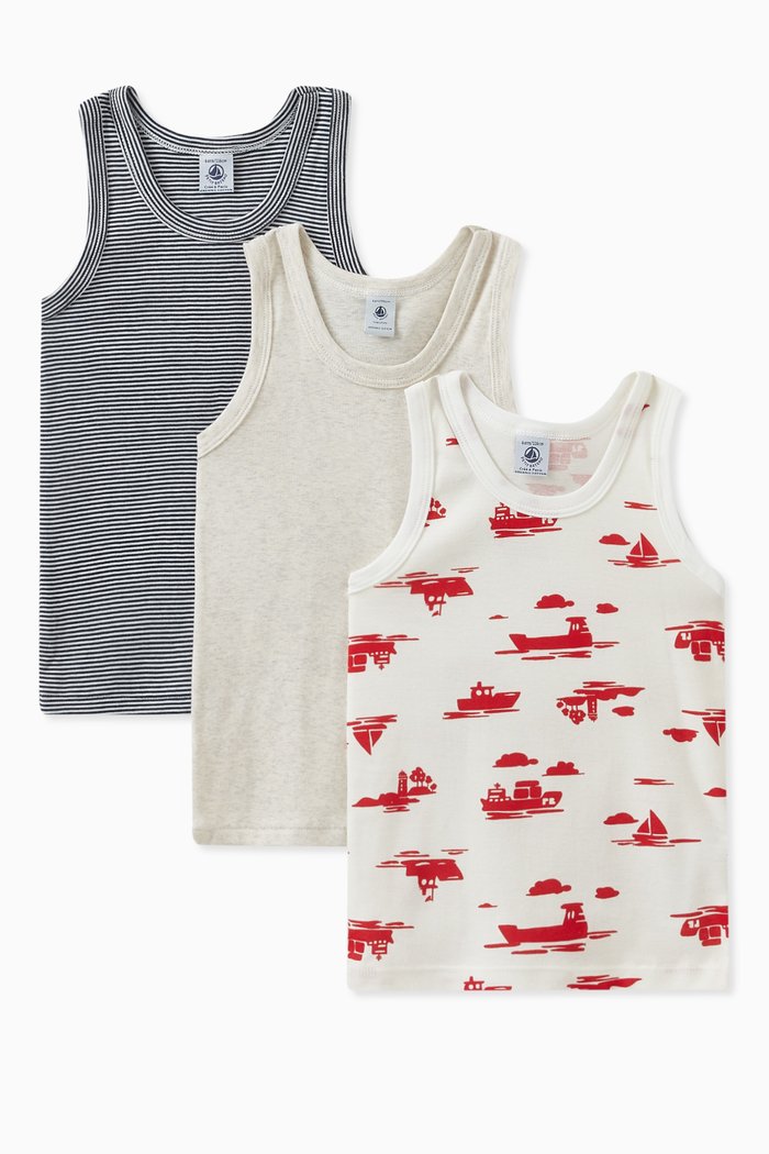 

Graphic Print Vests, Set of Three in Cotton, Multicolour