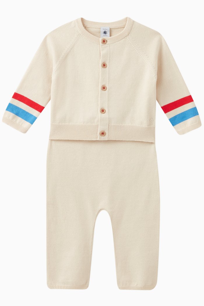 

Striped Cardigan Set in Cotton, White