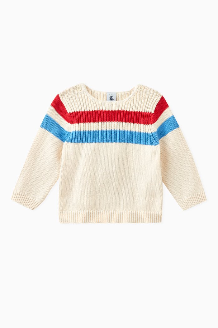 

Striped Knitted Jumper in Cotton, White