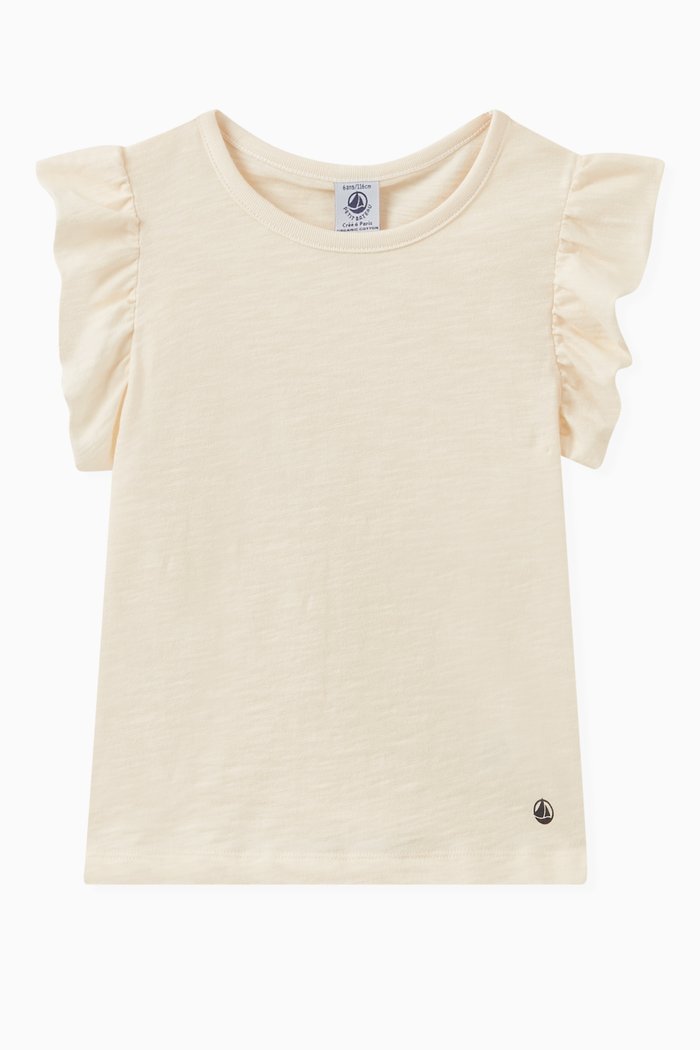 

Frill Sleeve T-shirt in Cotton, Neutral