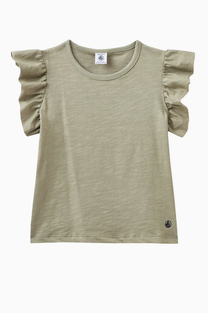 

Frill Sleeve T-shirt in Cotton, Green
