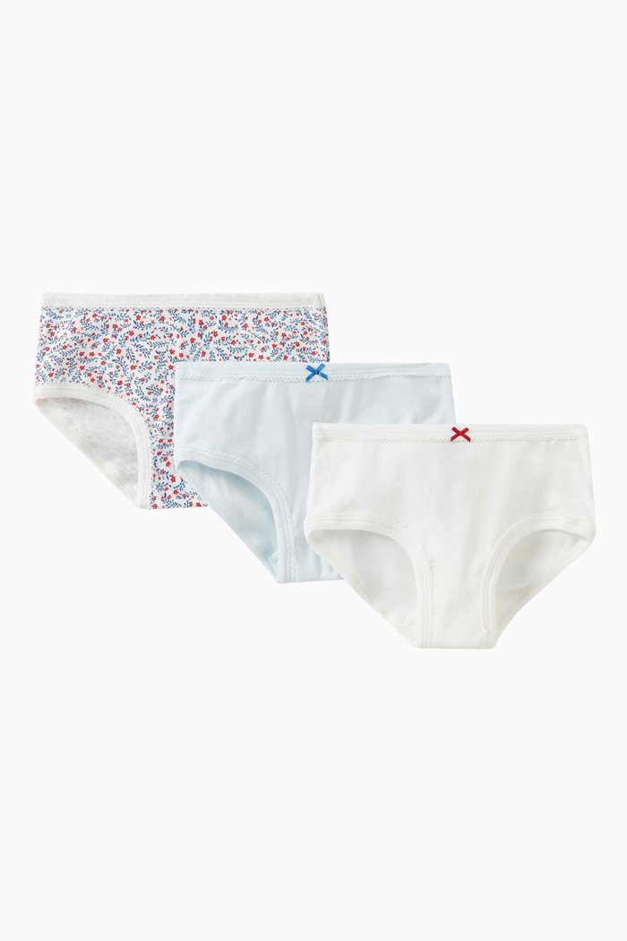 

Floral Print Briefs, Set of Three in Cotton, Multicolour