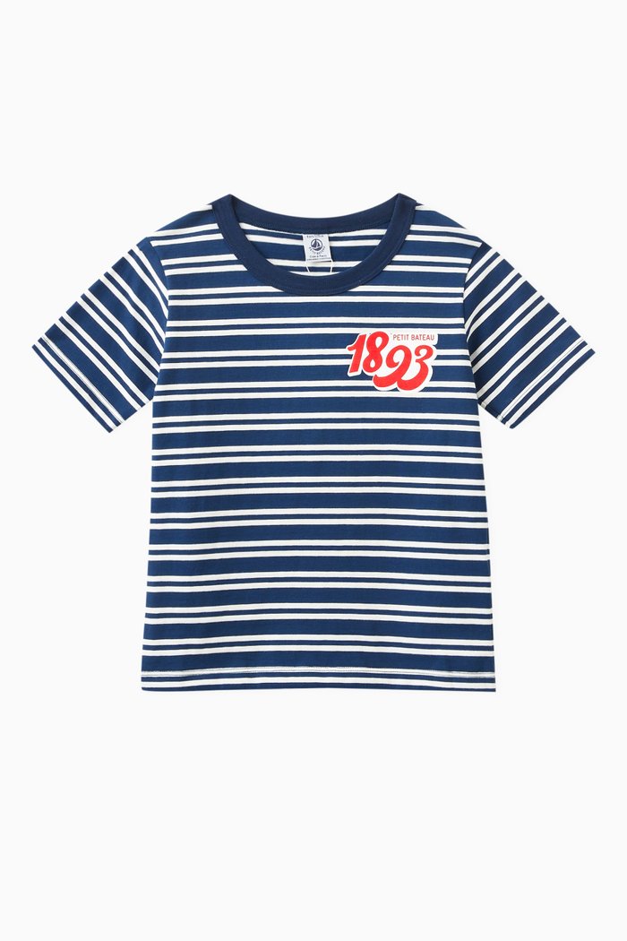 

Logo Print Striped T-shirt in Cotton, Blue