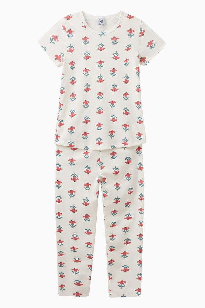 

Floral Pyjama Set in Cotton, White