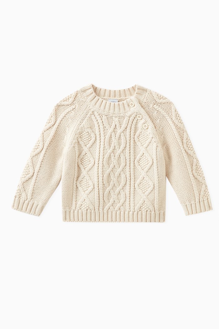 

Cable Knit Pullover in Cotton, Neutral