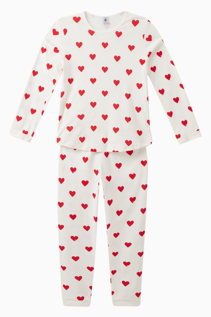 Heart-print Pyjama Set in Cotton, White