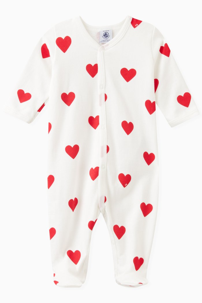 

Heart-print Sleepsuit in Cotton, White