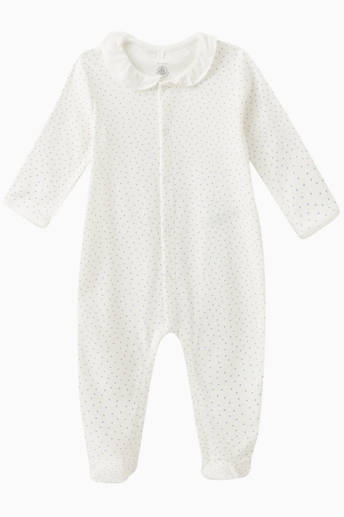 Polka Dot Sleepsuit in Cotton, White