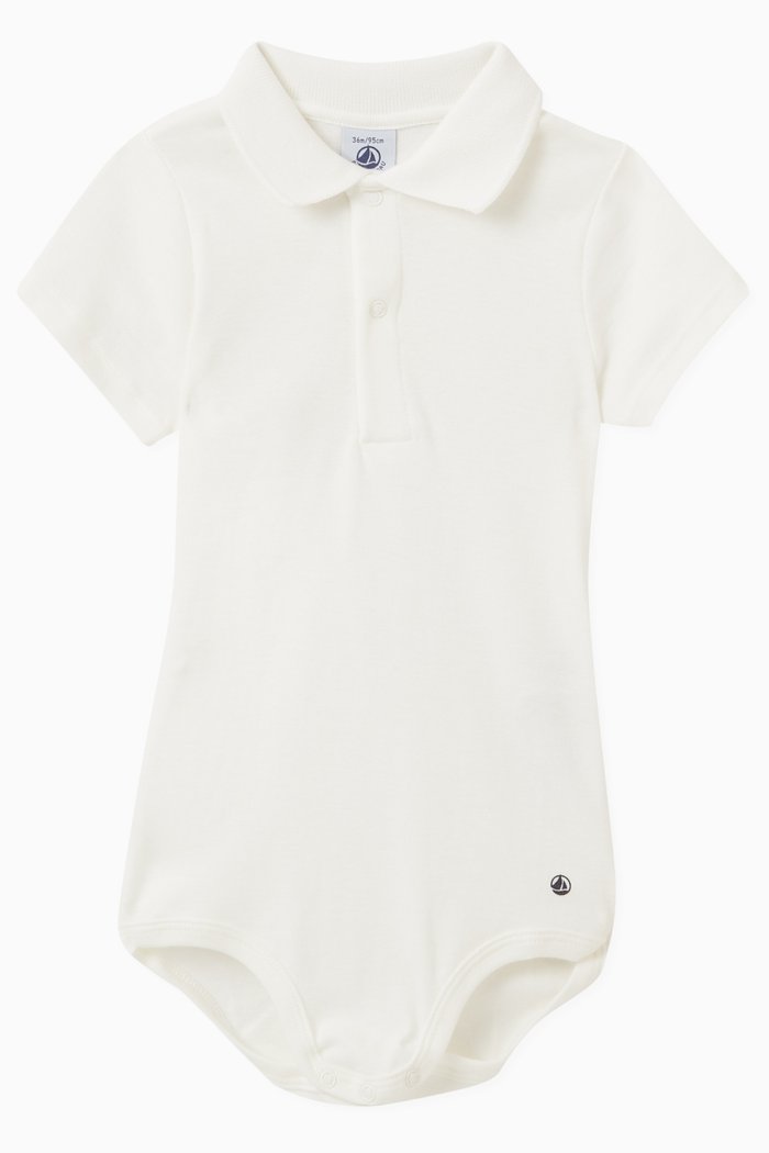 

Logo-embroidered Polo Bodysuit in Cotton, White