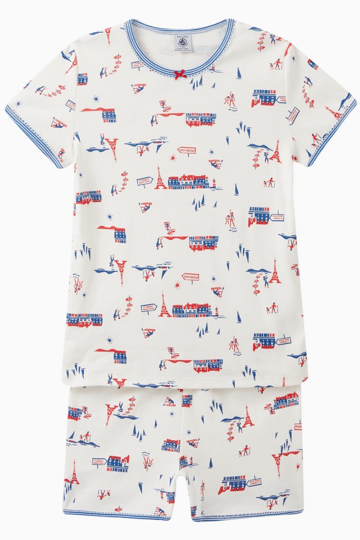 Paris-themed Pyjama Set in Cotton, White