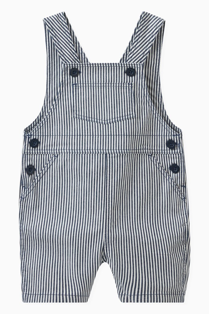 

Stripy Short Dungarees in Cotton, Blue