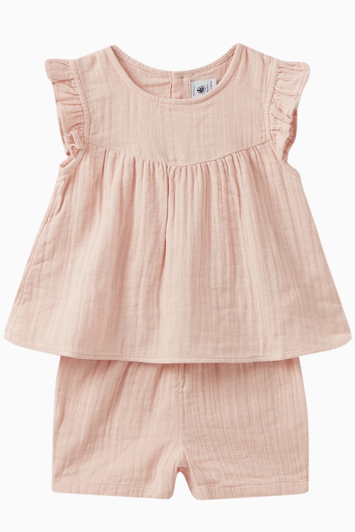 

Ruffled Blouse Set in Cotton, Pink