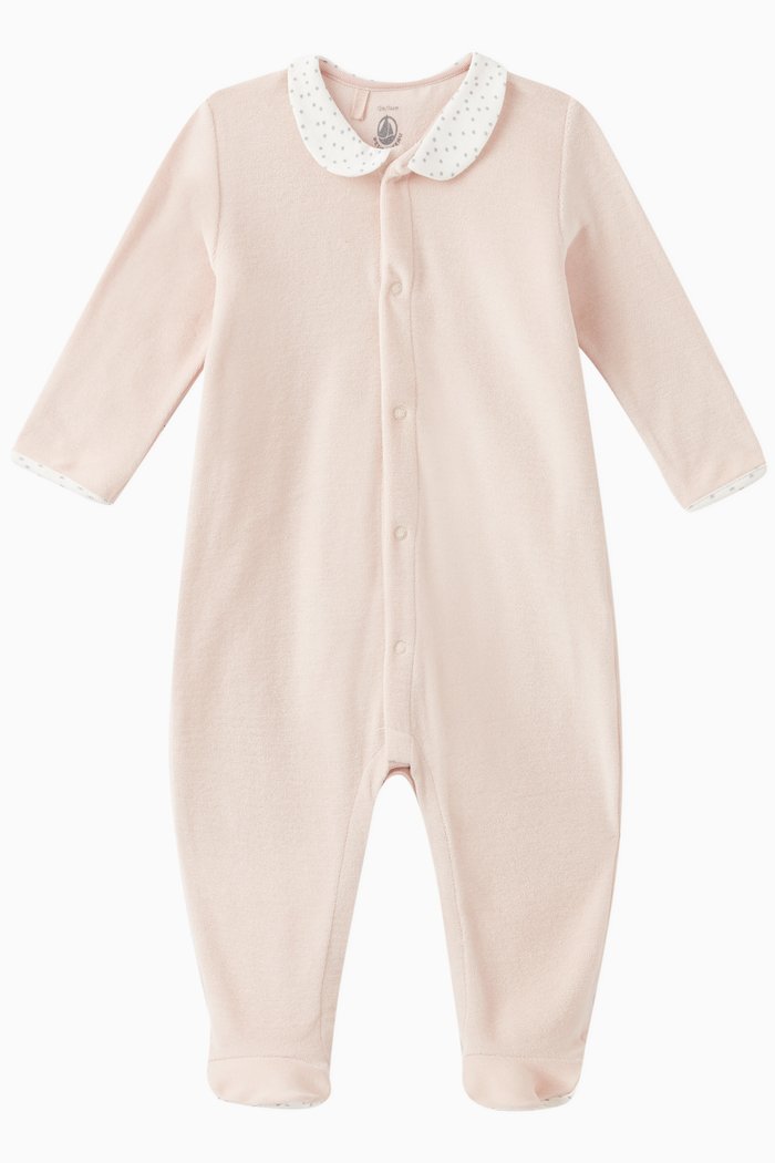

Printed-collar Sleepsuit in Cotton, Pink