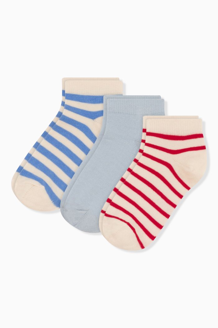 

Striped Ankle Socks, Set of Three in Cotton, Multicolour