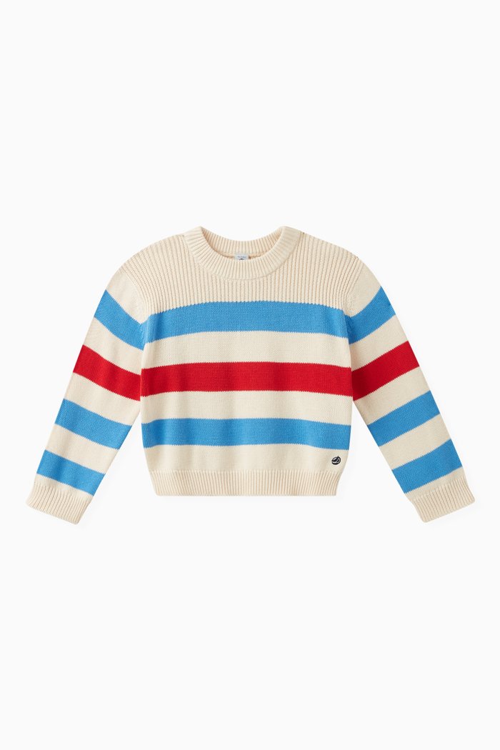 

Striped Knit Sweatshirt in Cotton, White