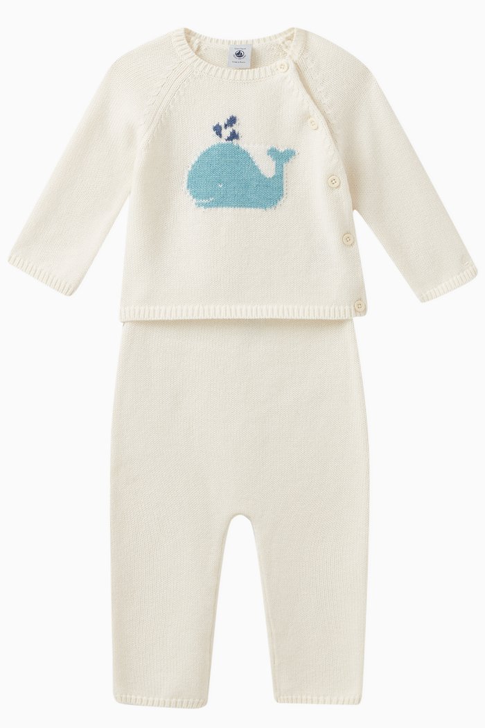 

Whale-print Pyjama Top & Pants Set in Wool-blend, White