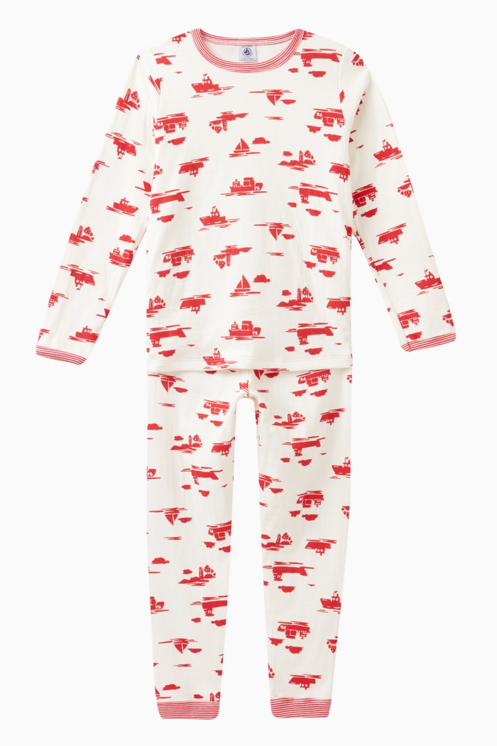 

Boat-print Pyjama Set in Cotton, White