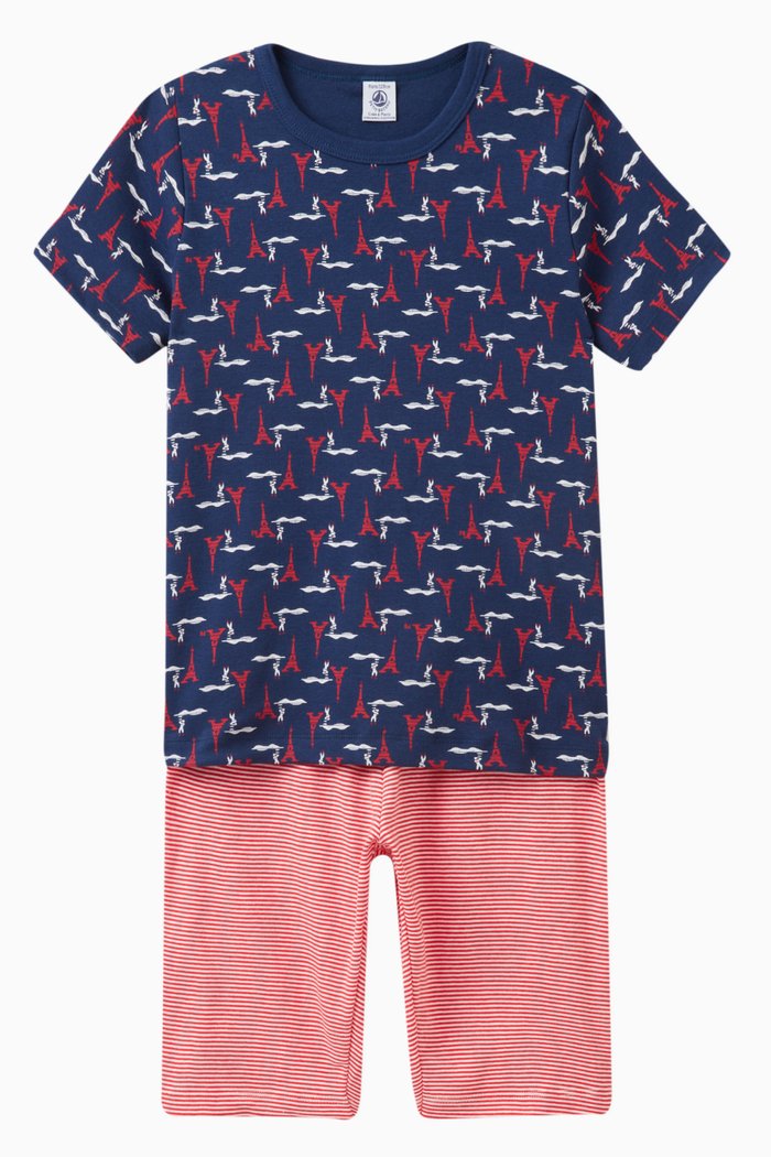 

Paris-print Pyjama Set in Cotton, Blue