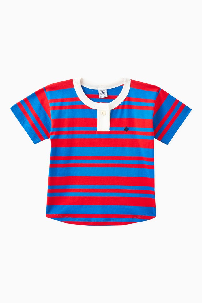 

Striped Henley T-shirt in Organic Cotton, Multicolour