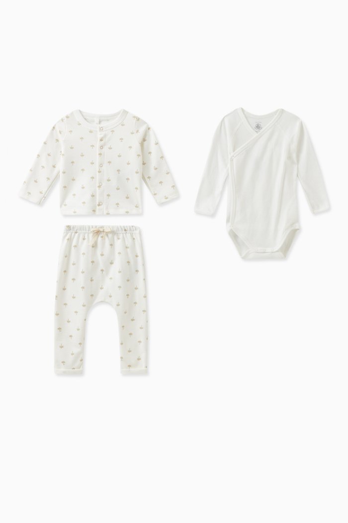 

Graphic Print Three Piece Set in Cotton, White
