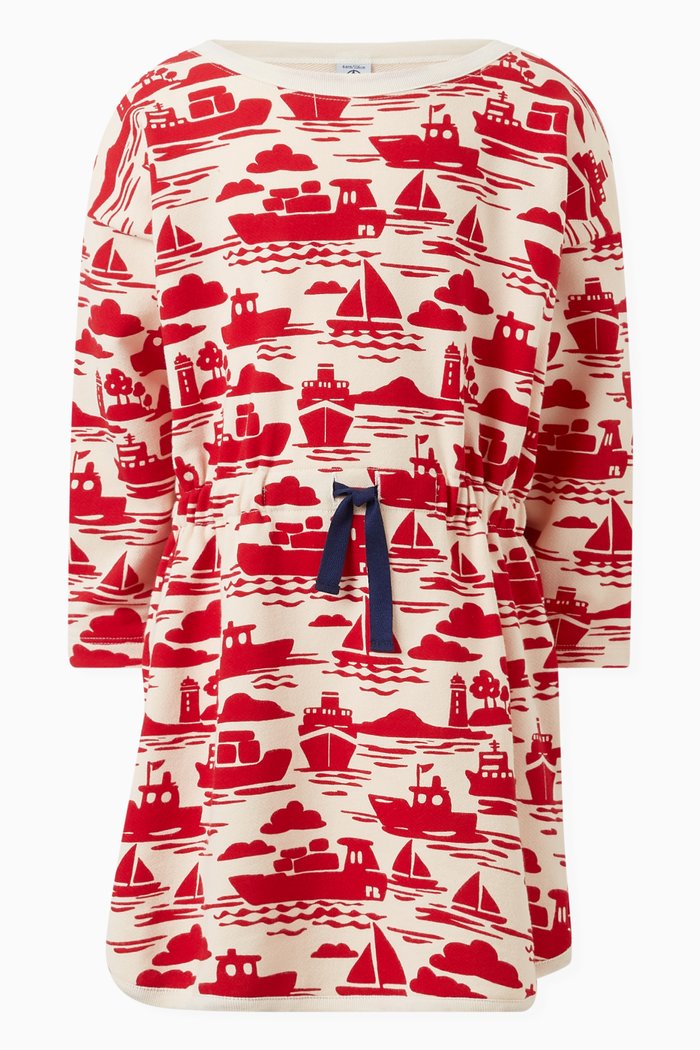 

Boat Print Robe Dress in Cotton, Red