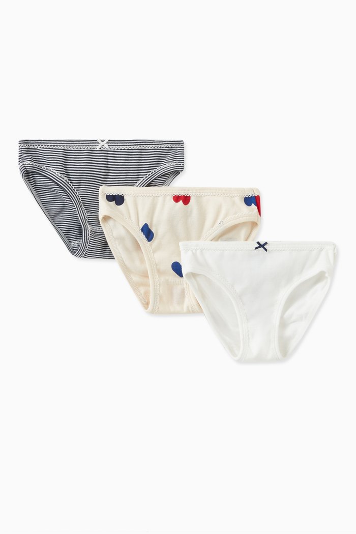 

Heart Print Briefs, Set of Three in Cotton, Multicolour