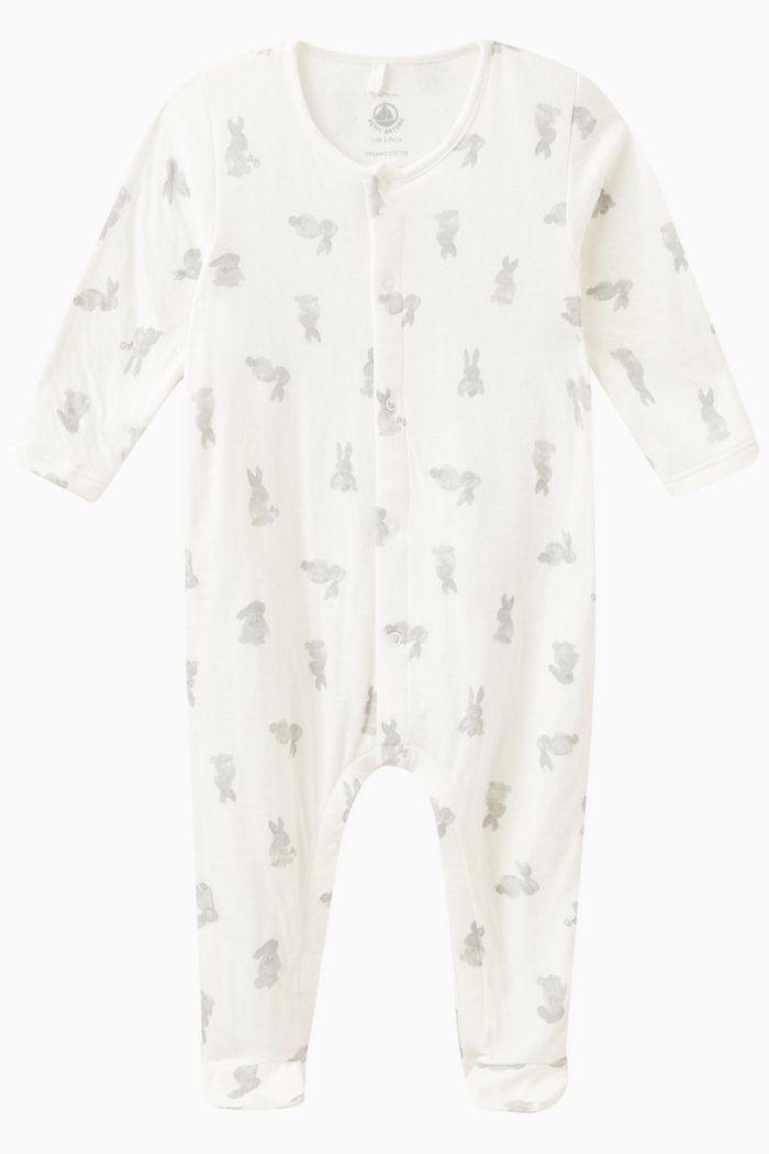 

Bunny-print Sleepsuit in Cotton, White