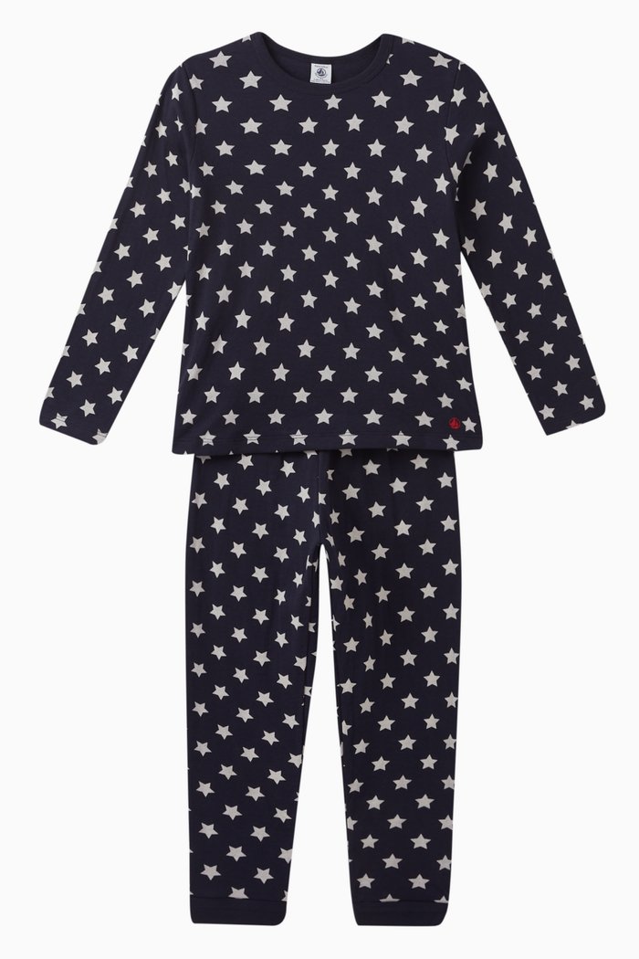Star Print Pyjama Set in Cotton, Blue