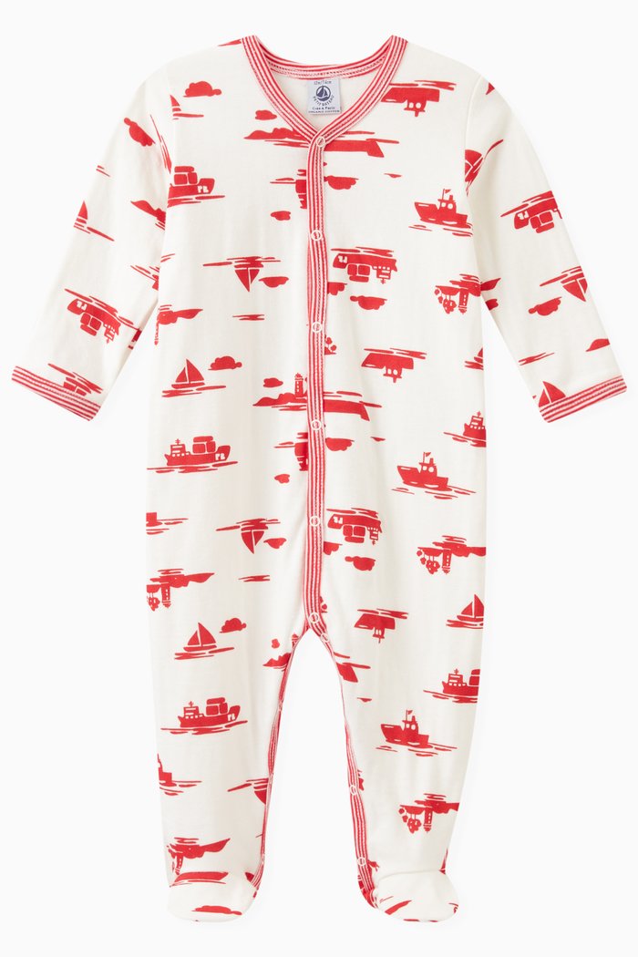 

Boat Print Sleepsuit in Cotton, White