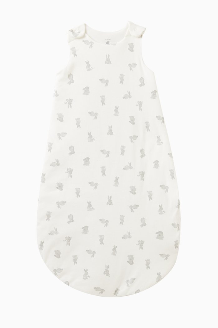 

Bunny Print Sleeping Bag in Organic Cotton, White