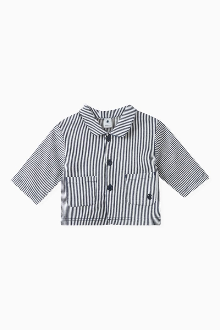 

Striped Cropped Jacket in Cotton, Blue