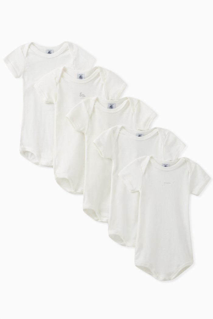 

Assorted Bodysuits in Cotton, Set of 5, White