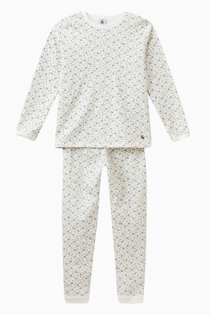 

Floral Print Pyjama Set in Cotton, White