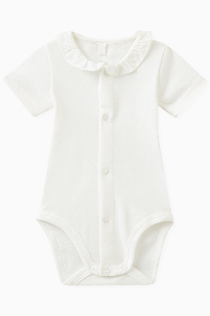 

Ruffled Collar Bodysuit in Cotton, White