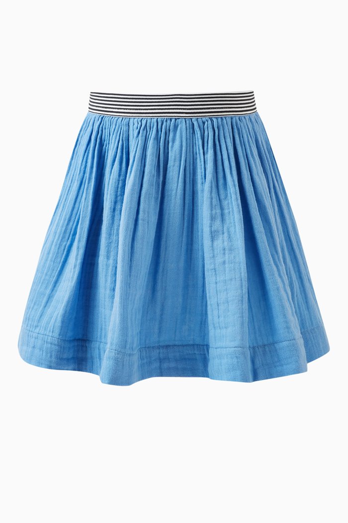 

Edna Striped Skirt in Cotton Gauze, Blue
