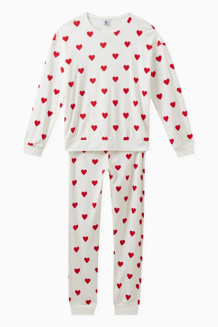 

Heart Print Pyjamas in Cotton, White