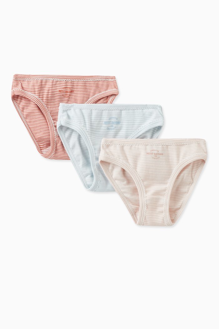 

Pinstriped Logo Briefs, Set of Three in Cotton, Multicolour