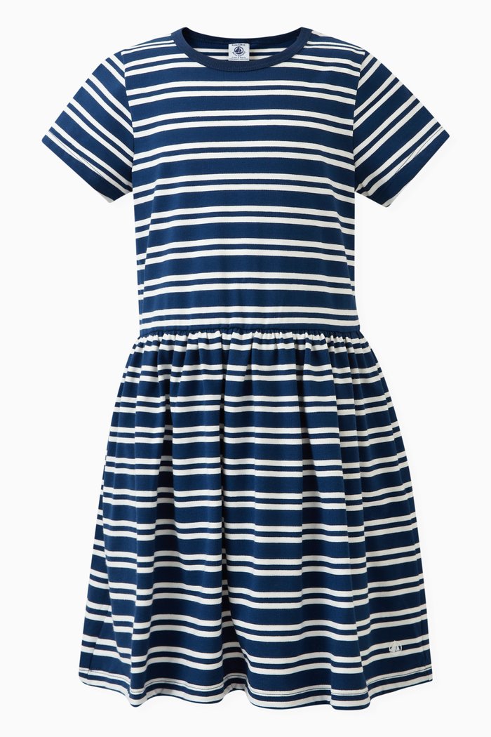Robe Striped Dress in Cotton Jersey, Blue