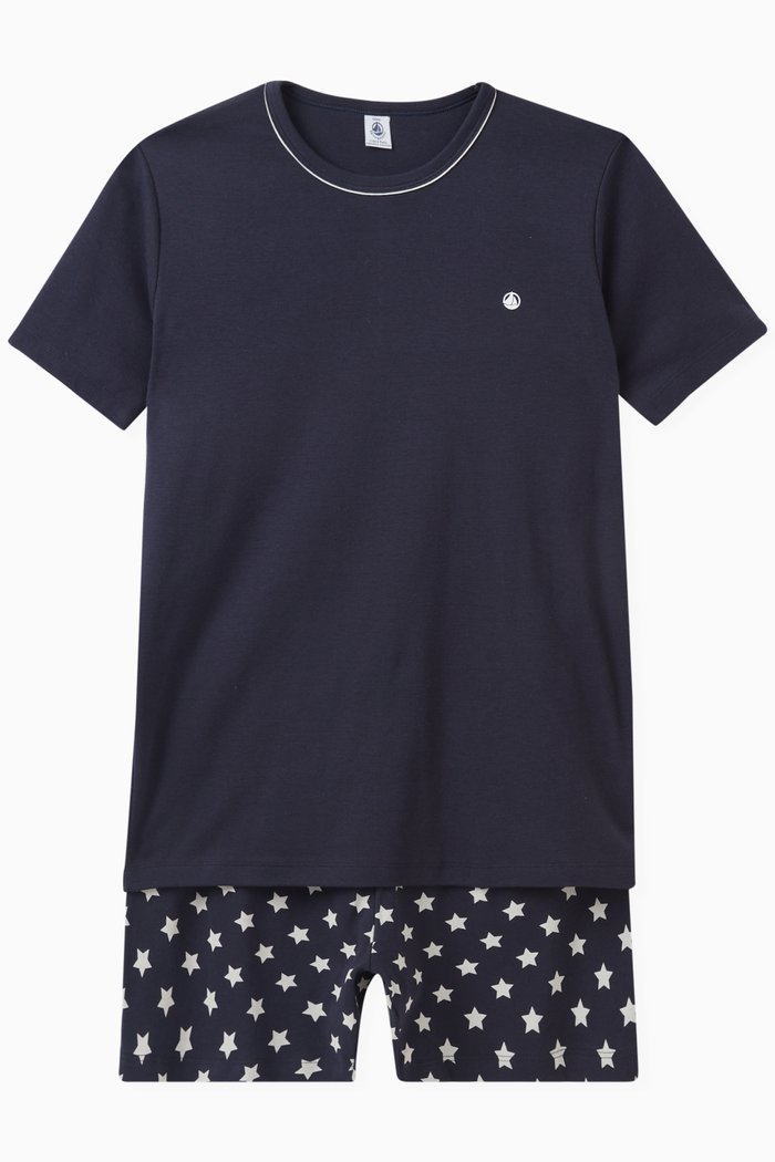 

Star Print Pyjama Set in Cotton, Blue