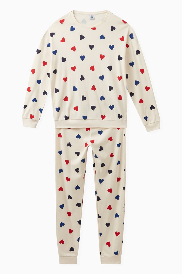 

Heart Print Pyjamas in Cotton, White