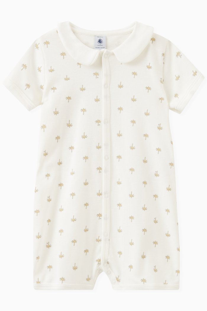 

Palm Tree Print Romper in Cotton, White