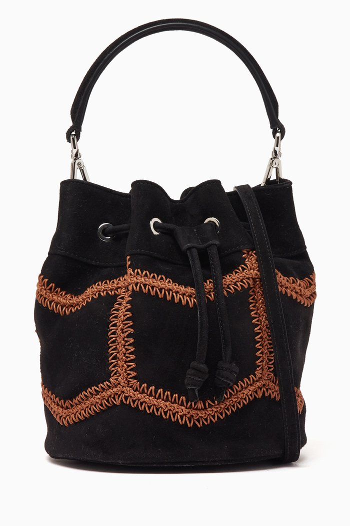 

Estella Bucket Bag in Crochet Suede, Black