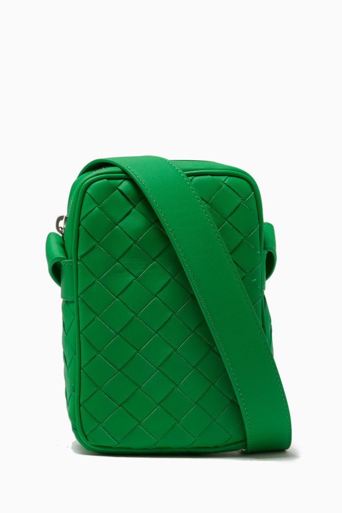 

Zipped Phone Pouch in Intrecciato Leather, Green