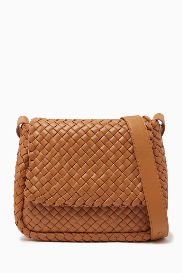 

Cobble Shoulder Bag in Intreccio Leather, Brown
