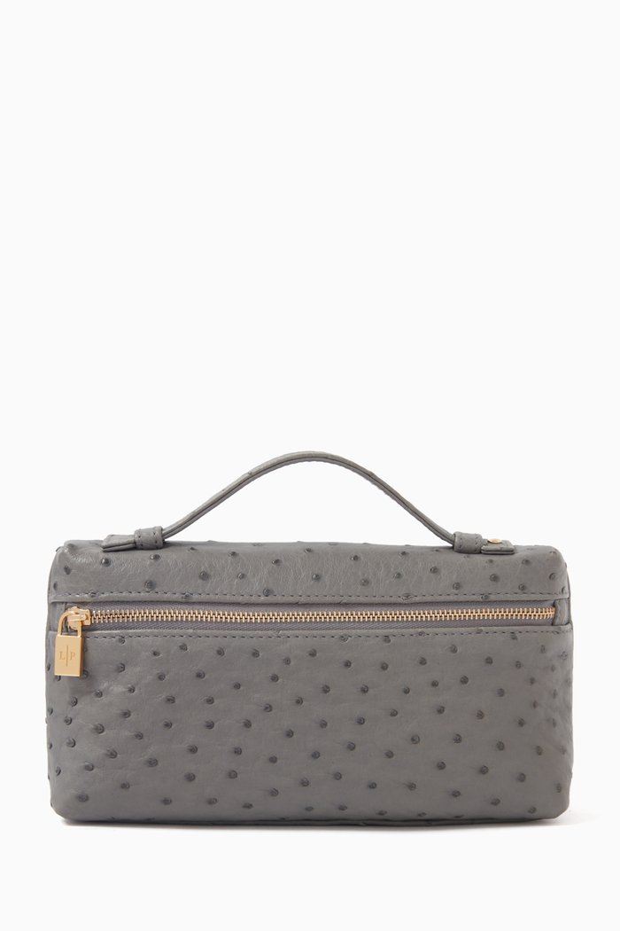 

L19 Pouch Bag in Ostrich Leather, Grey