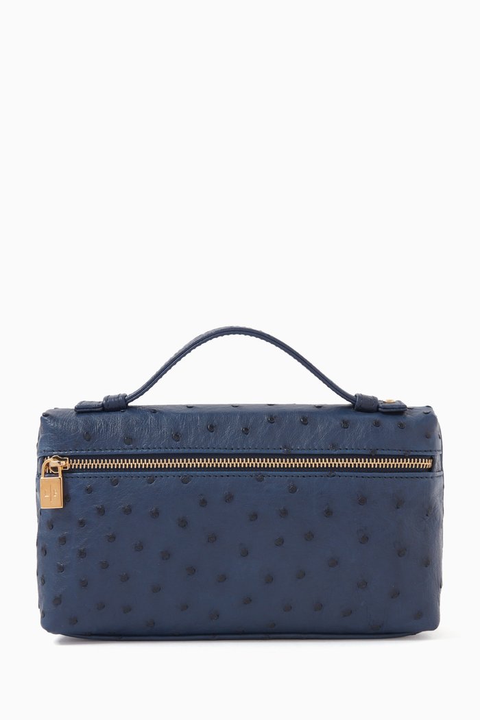 

L19 Pouch Bag in Ostrich Leather, Blue