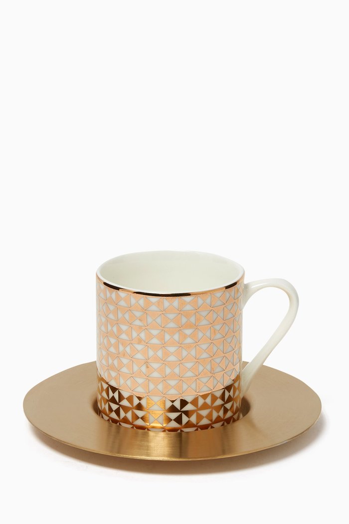 

Tri Gold Espresso Cups with Saucers in Porcelain, Set of 6