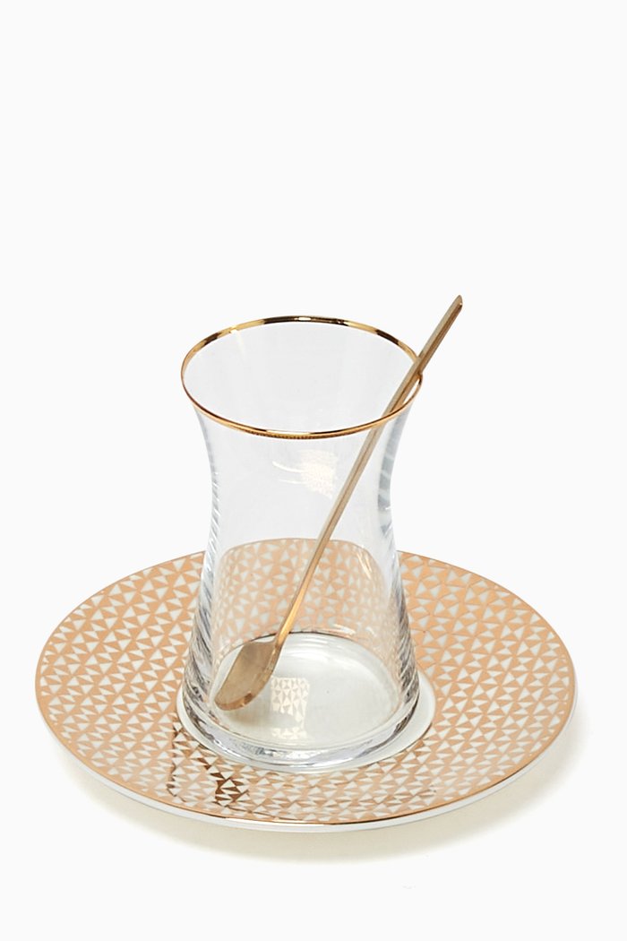 

Tri Gold Istikana Tea Cups with Saucers, Set of 6
